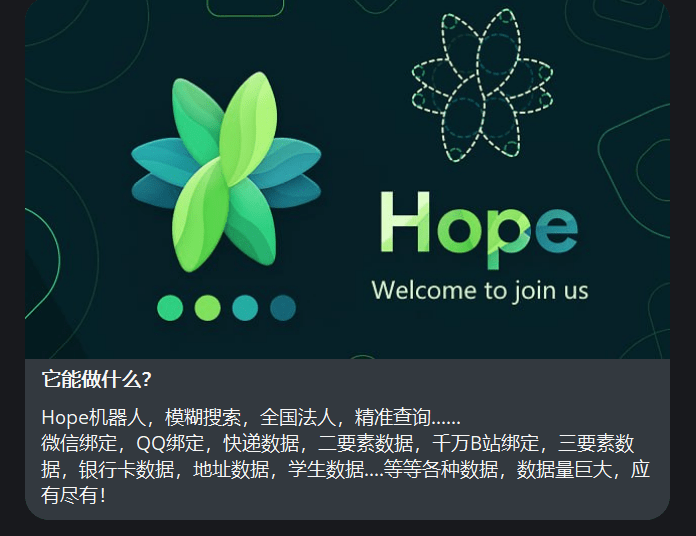 Hope社工库机器人--HereisHopeBot-MakeGoodHope-Telegram社工库